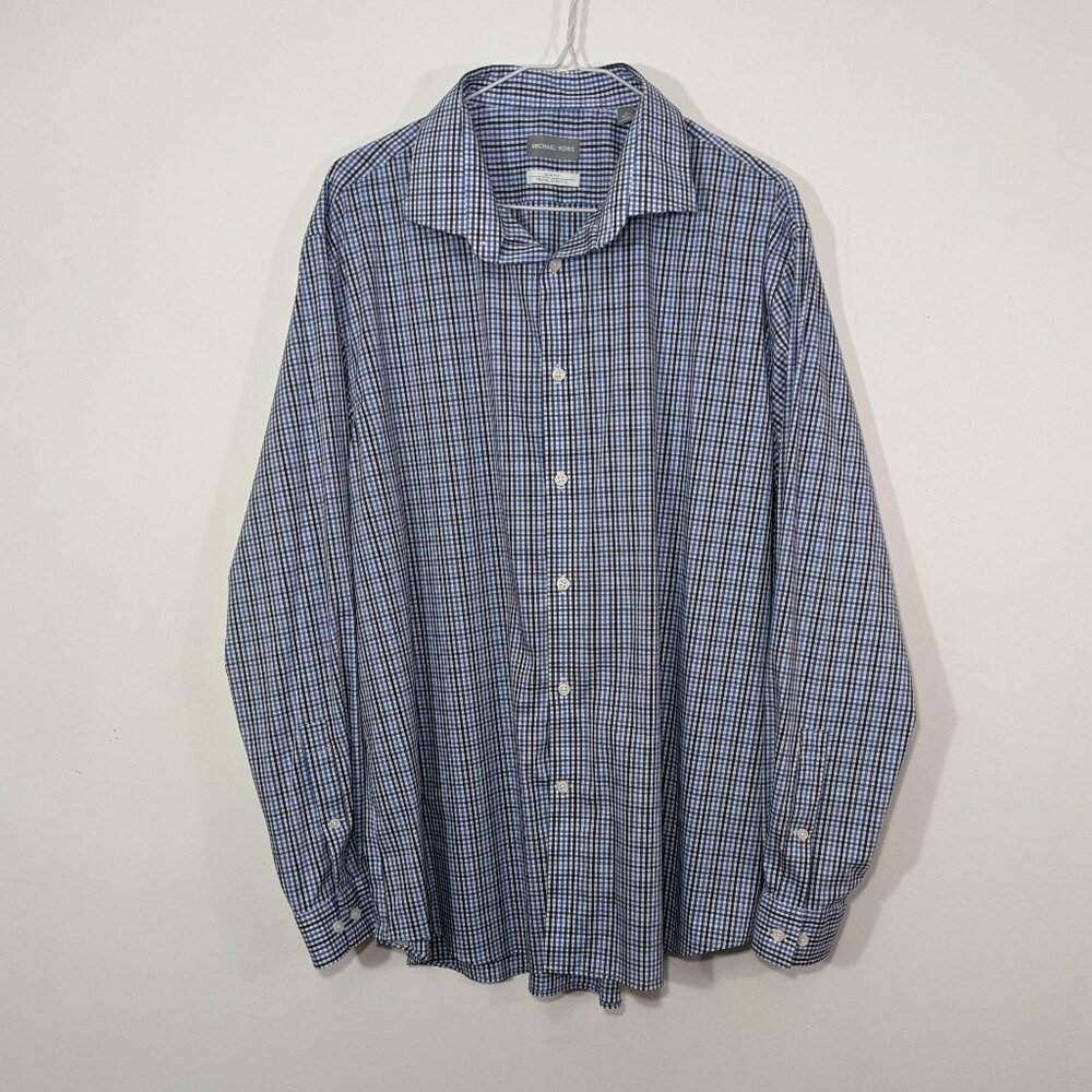 Michael Kors Men Slim Fit Travel Stretch Dress Shirt Red Blue 2XL ( 18-34/35 )